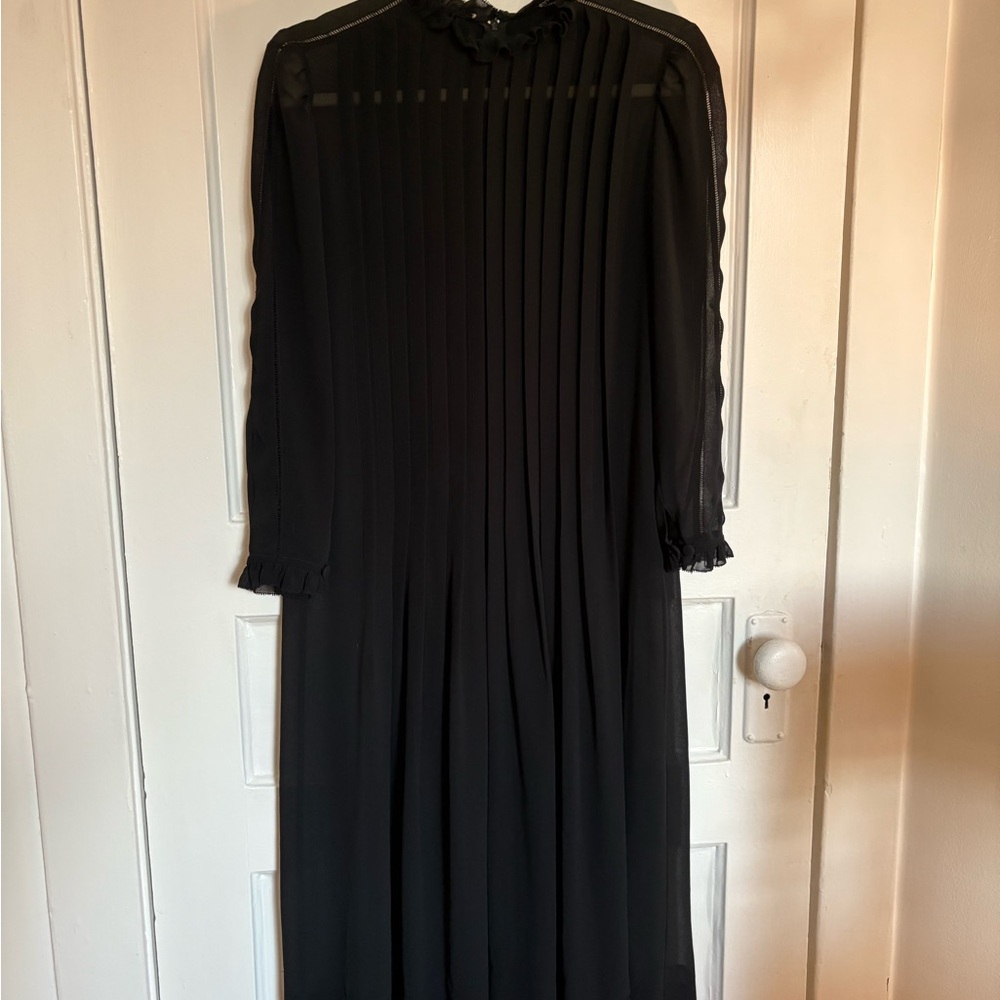 Elegant Black Pleated Sheer Dress